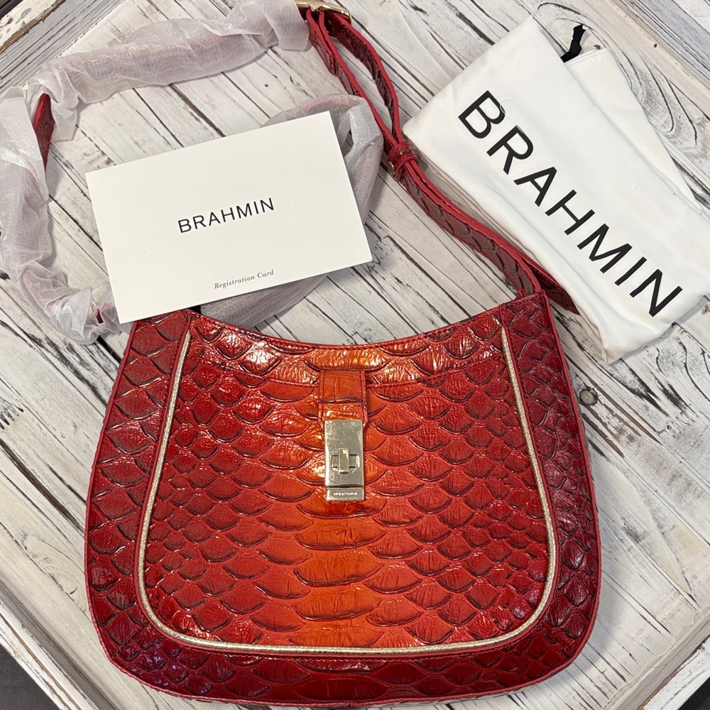 Brahmin Small Johanna Crossbody Purse . Heat Brasilia . Red Gold . NWT